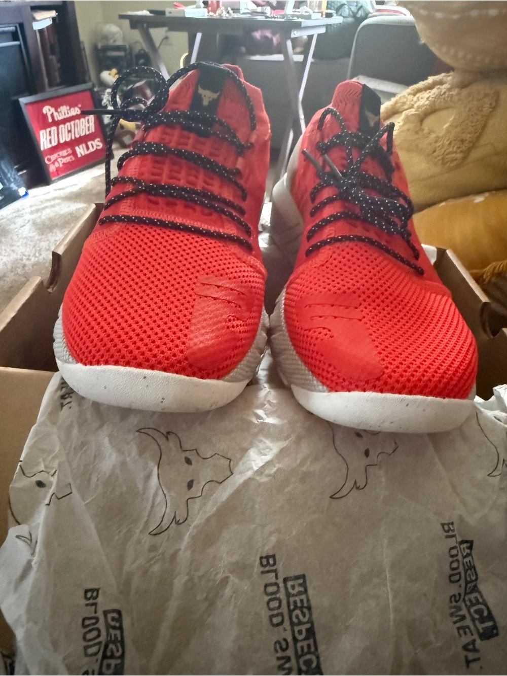 Under Armour Women’s Orange and White HOVR Training Sneakers - Picture 8 of 11